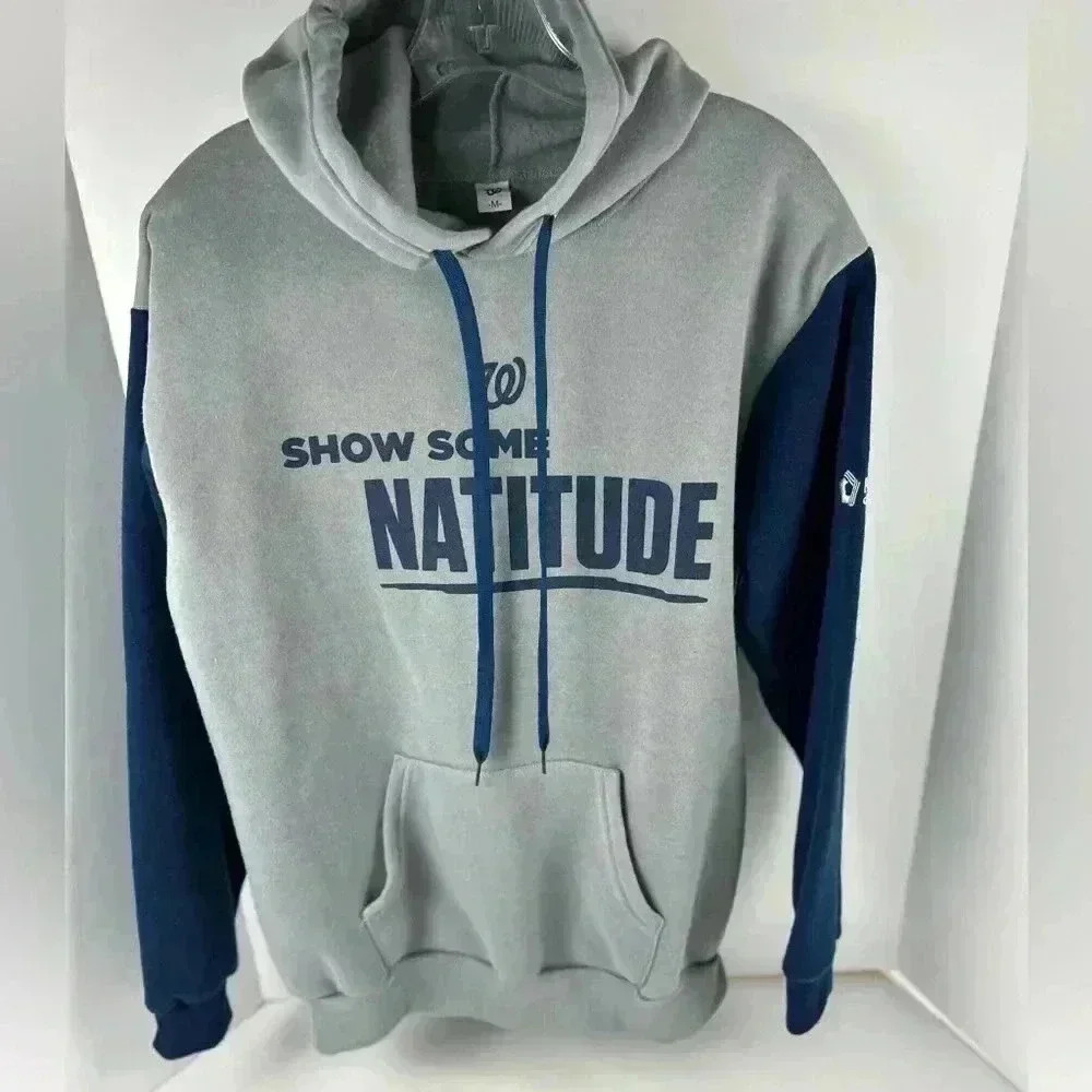 Washington Nationals Hoodie Mens Medium Grey/Navy Pullover Logo Penfed‎
